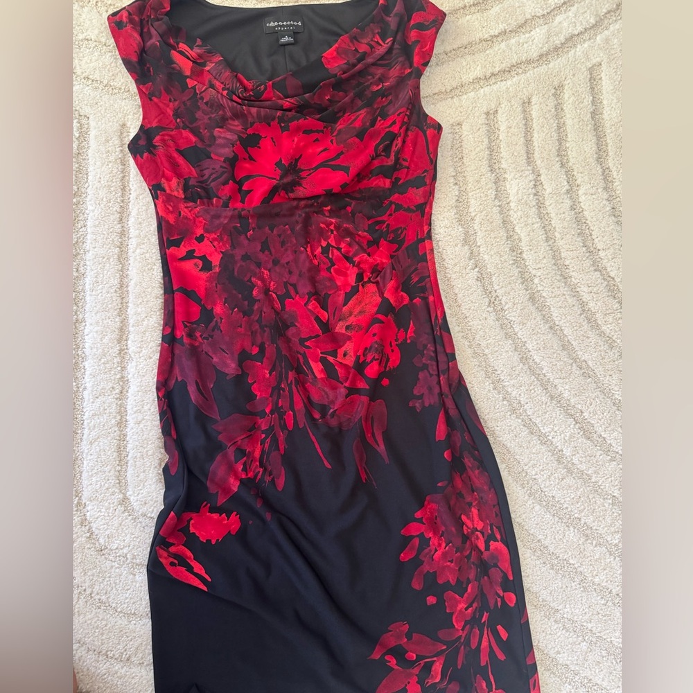 Connected Apparel Red and Black Bodycon Dress Sleeveless Cowl Neck